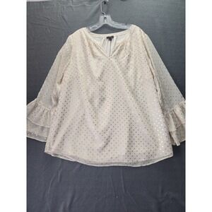 Talbots Women's‎ Cream Gold Polka Dots Bell Sleeves Plus 1X Blouse Top Dress Up